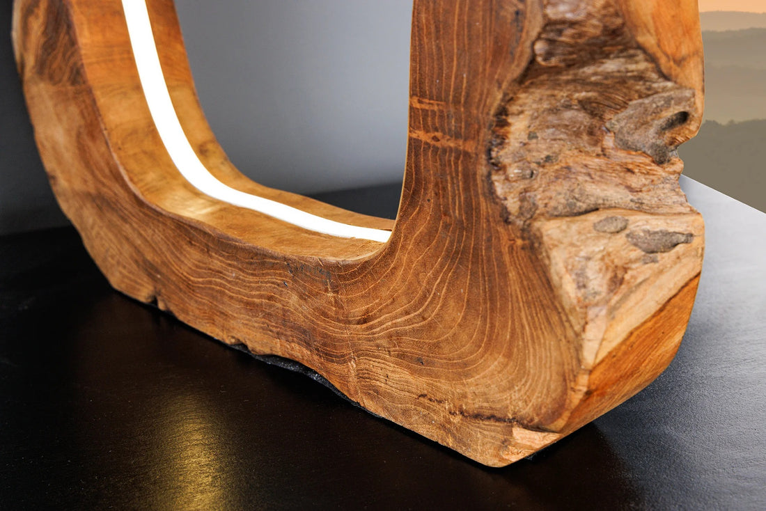 Table Lamp Organic Artwork 48cm Teak Wood Natural