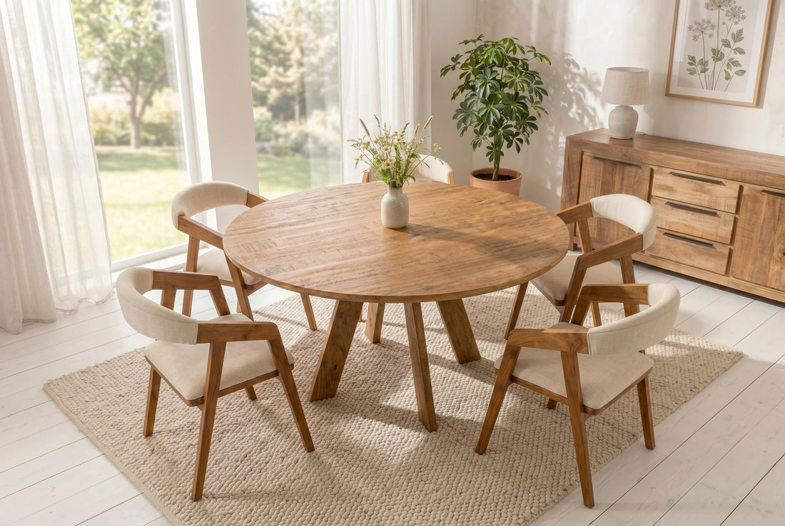 Round Dining Table Art Wood 140cm Mango Wood Brown