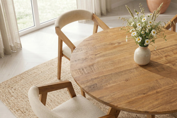 Round Dining Table Art Wood 120cm Mango Wood Brown