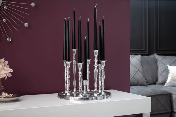 9-Flame Candlestick Baroque 30cm Metal Silver