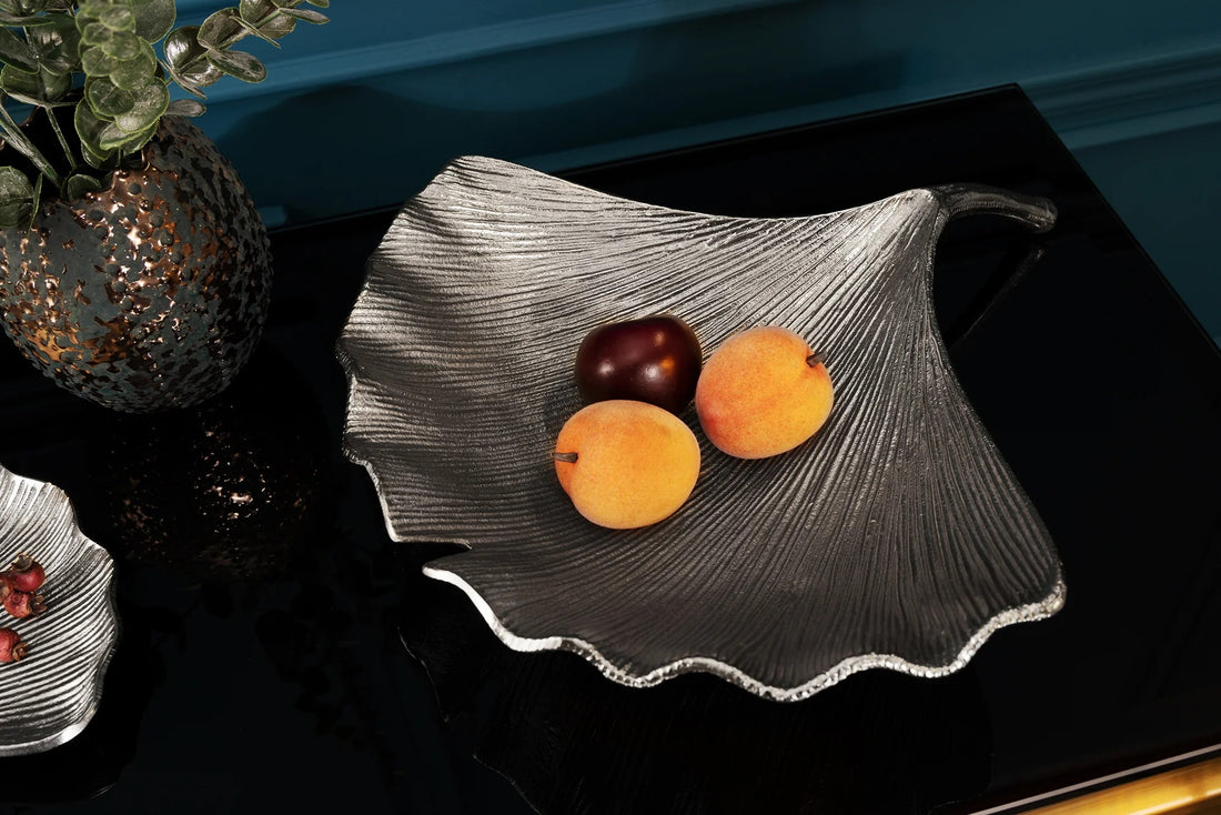 Decorative Bowl Ginkgo 42cm Metal Silver