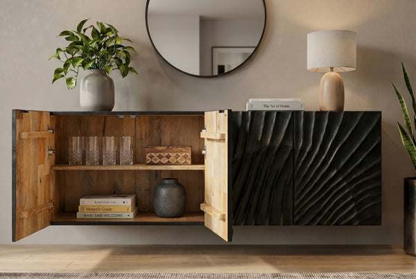 Floating Sideboard Fossil 177cm Mango Wood Black