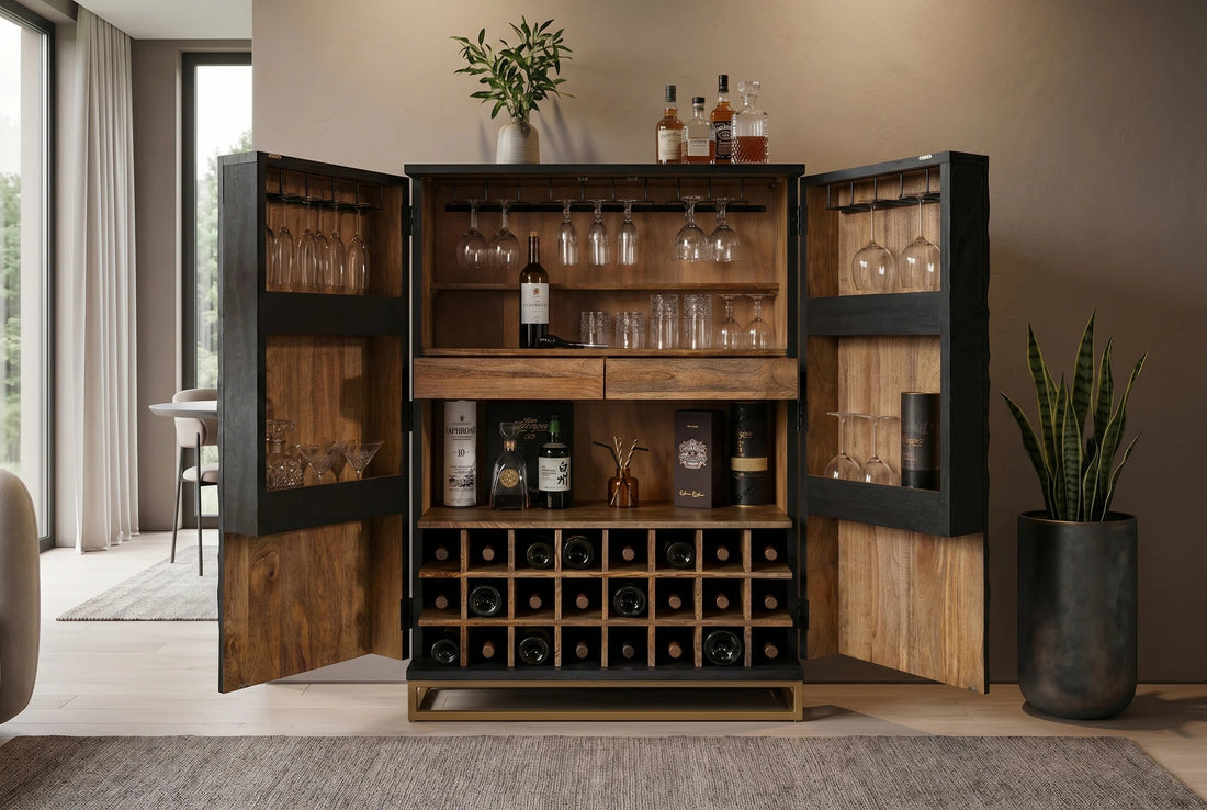 Bar Cabinet Fossil 141cm Mango Wood Black