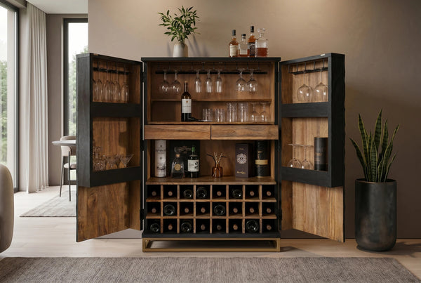 Bar Cabinet Fossil 141cm Mango Wood Black