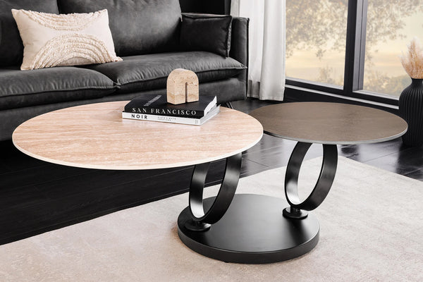 Rotating Coffee Table Axis 80-133cm Ceramic Travertine & Rust