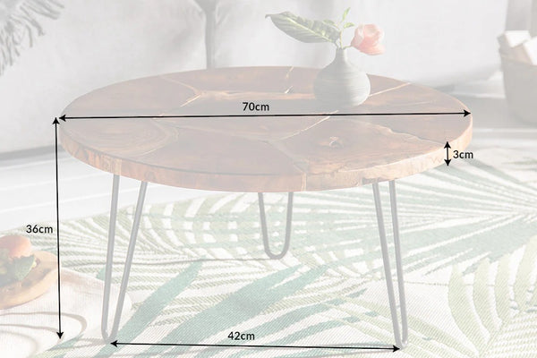 Round Coffee Table Mosaik 70cm Teak Wood Brown