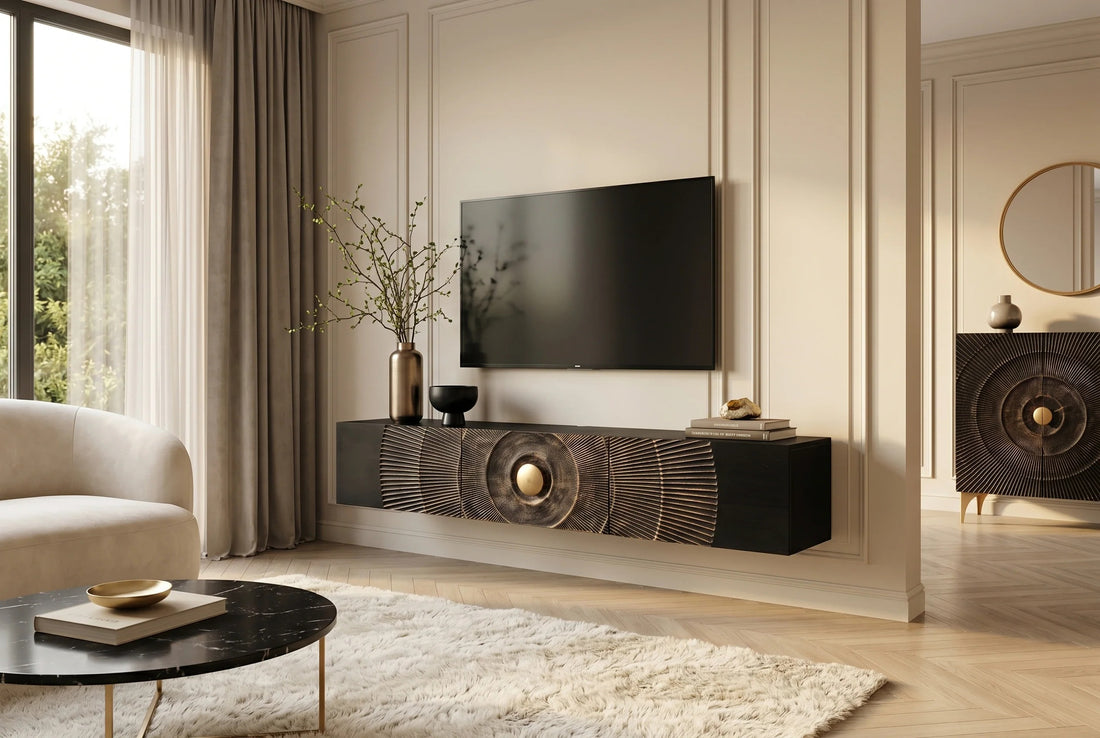 Floating TV Stand Golden Eye 160cm Mango Wood Black