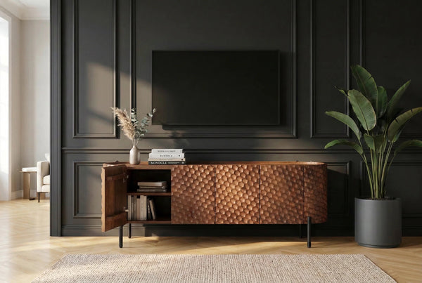 TV Stand Adlon 160cm Mango Wood Brown 3D Effect