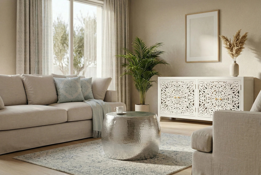 Round Coffee Table Orient 60cm Metal Silver