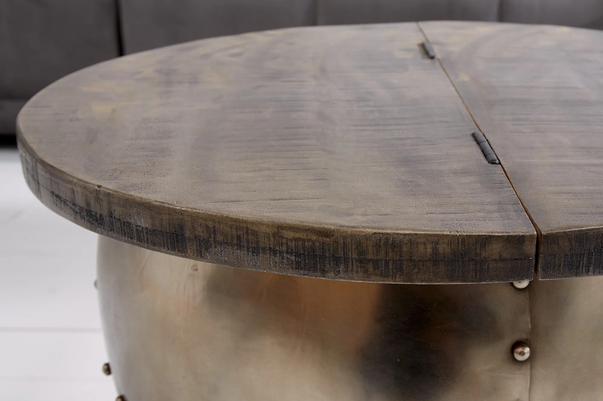 Round Coffee Table Drump Storage 68cm Mango Wood Grey