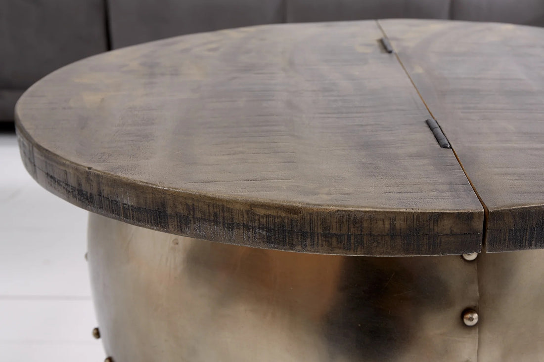 Round Coffee Table Drump Storage 68cm Mango Wood Grey