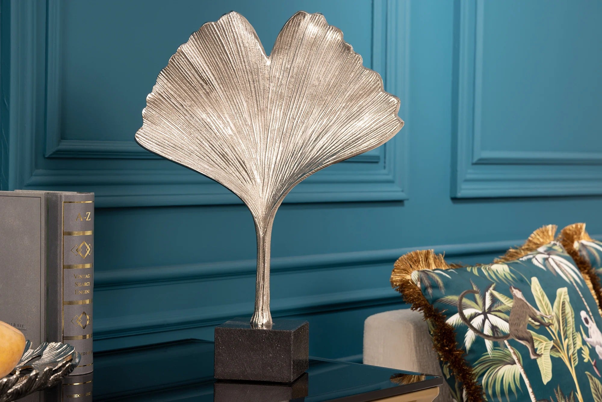 Decorative Sculpture Ginkgo 44cm Metal Silver