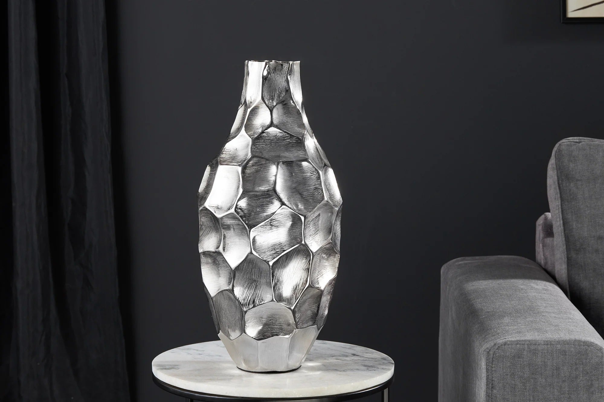 Vase Organic Orient 45cm Hammered Metal Silver