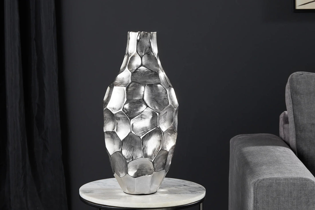 Vase Organic Orient 45cm Hammered Metal Silver
