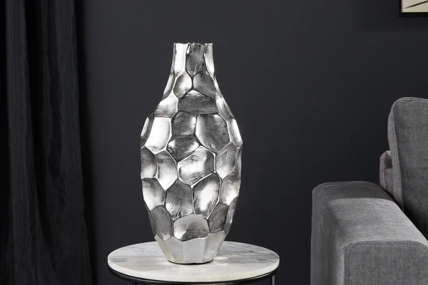 Vase Organic Orient 45cm Hammered Metal Silver