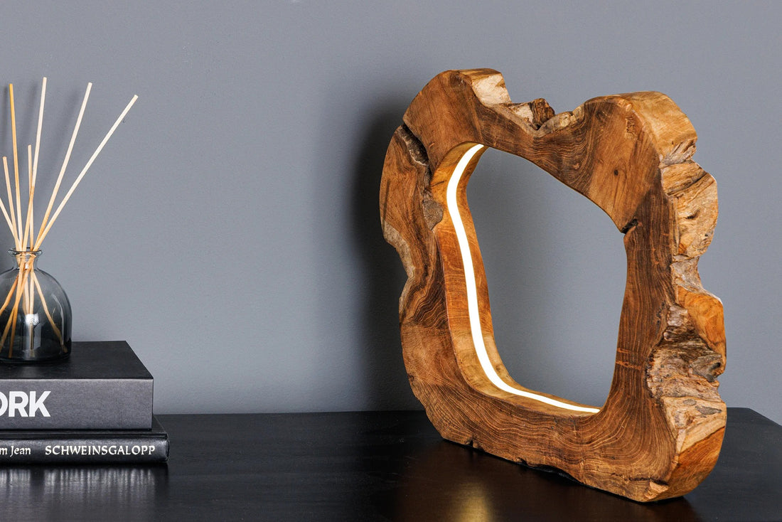Table Lamp Organic Artwork 48cm Teak Wood Natural