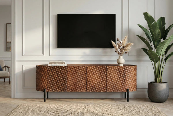 TV Stand Adlon 160cm Mango Wood Brown 3D Effect