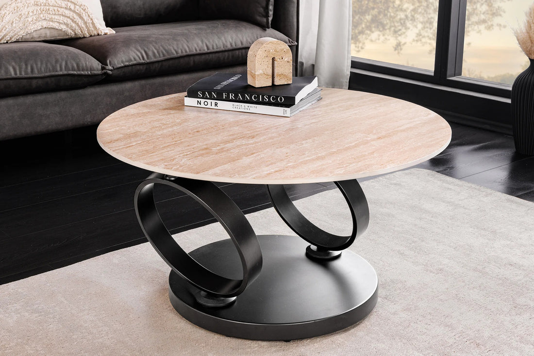 Rotating Coffee Table Axis 80-133cm Ceramic Travertine & Rust
