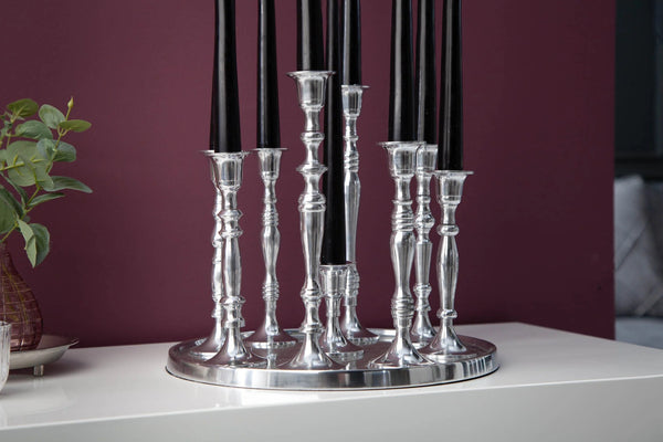 9-Flame Candlestick Baroque 30cm Metal Silver