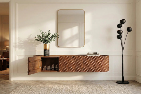 Floating TV Stand Adlon 160cm Mango Wood Brown 3D Effect