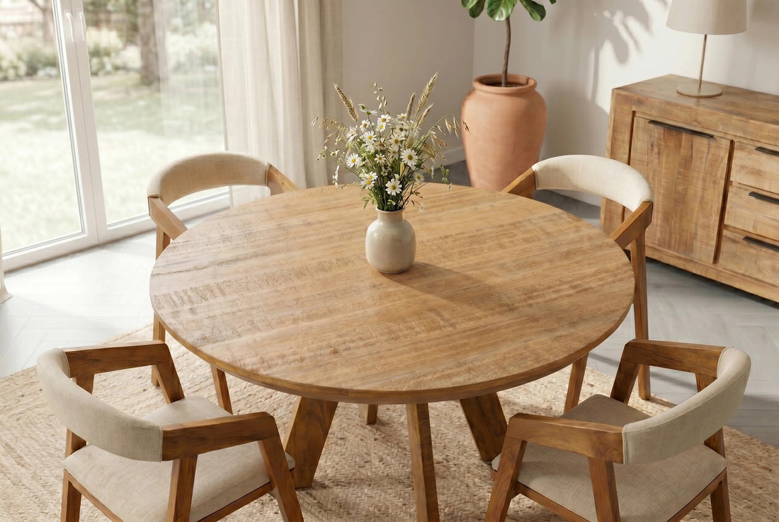Round Dining Table Art Wood 120cm Mango Wood Brown