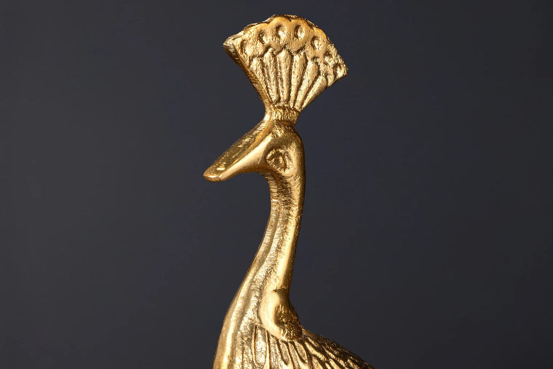 Decorative Platter Peacock 37cm Metal Gold