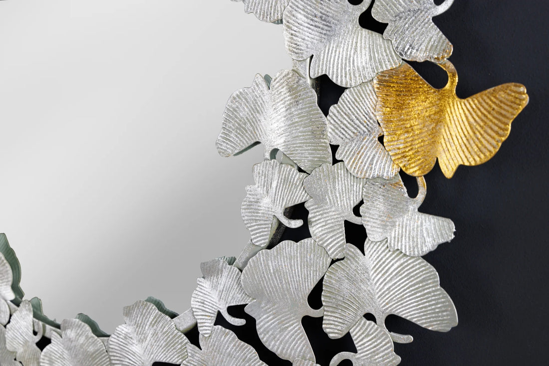 Mirror Ginkgo Leaves 92cm Metal Silver Gold