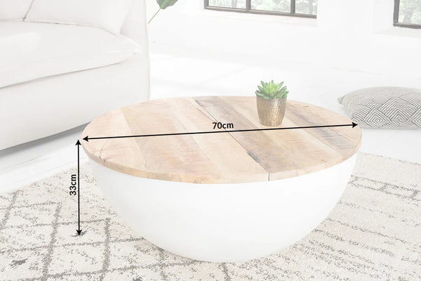 Round Coffee Table Industrial Storage 70cm Mango Wood White