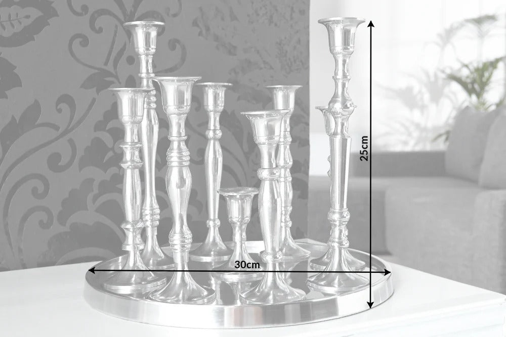 9-Flame Candlestick Baroque 30cm Metal Silver