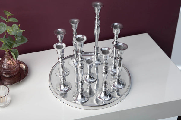 9-Flame Candlestick Baroque 30cm Metal Silver