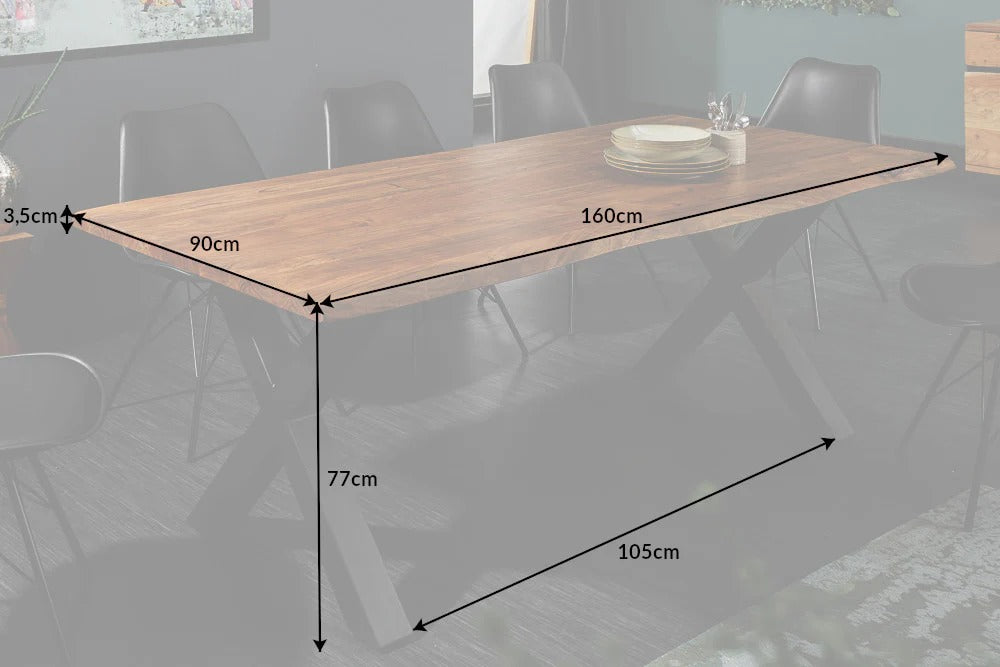 Dining Table Monolith 160cm Acacia Wood Honey X-Frame