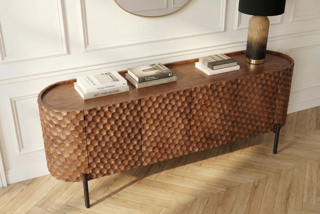 TV Stand Adlon 160cm Mango Wood Brown 3D Effect