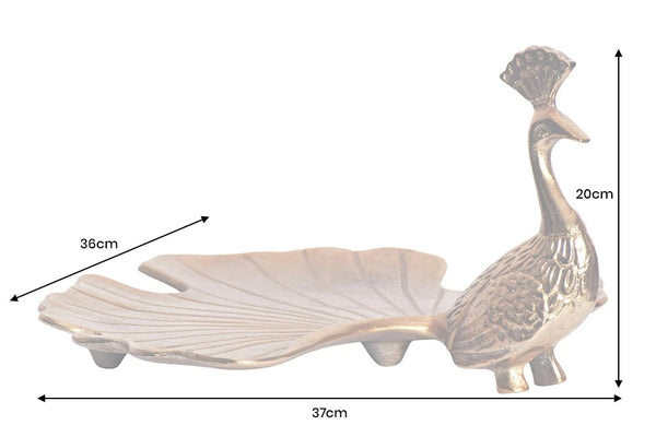 Decorative Platter Peacock 37cm Metal Gold