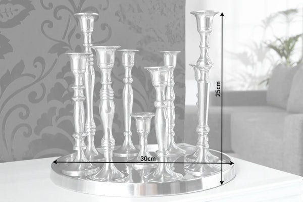 9-Flame Candlestick Baroque 30cm Metal Silver