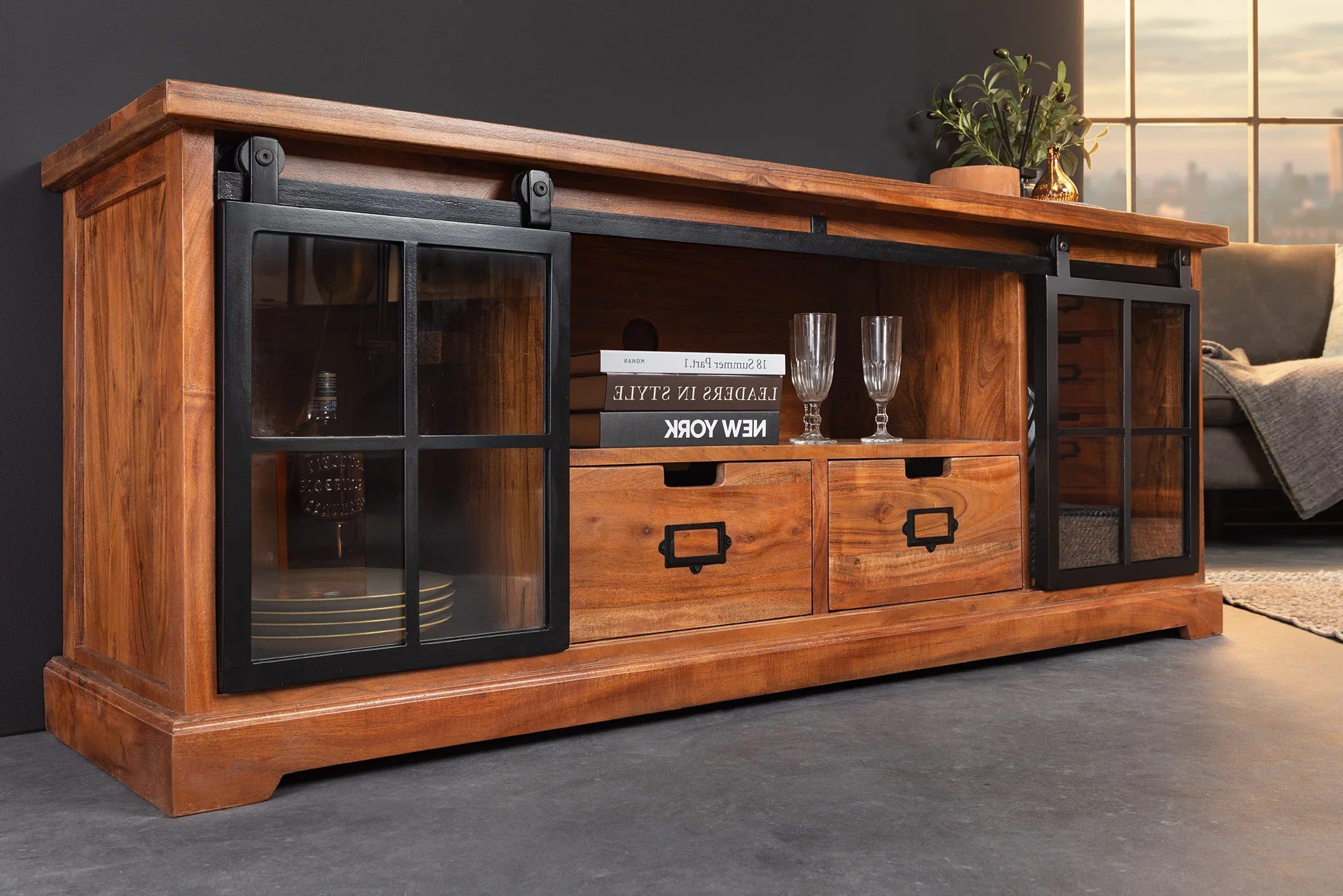 TV Stand Conquest 160cm Acacia Wood Brown