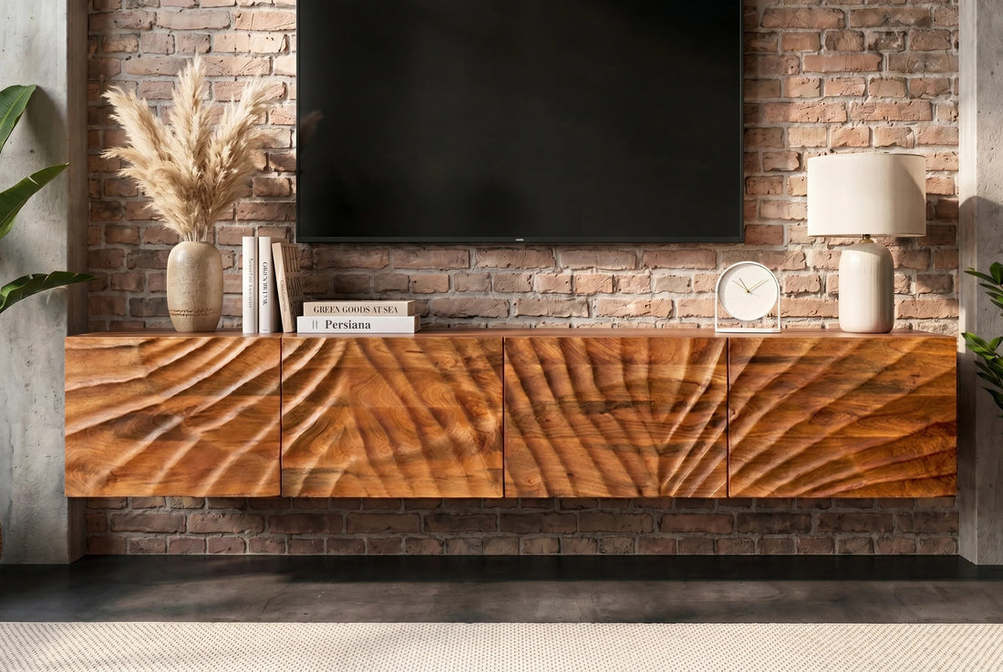 Floating TV Stand Fossil 200cm Mango Wood Brown