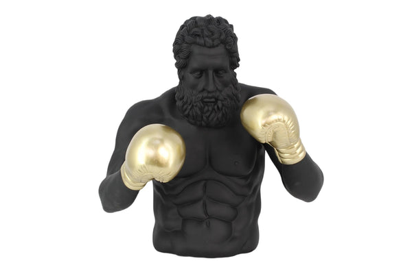Decoration Figurine Boxer 48cm Polyresin Black Gold