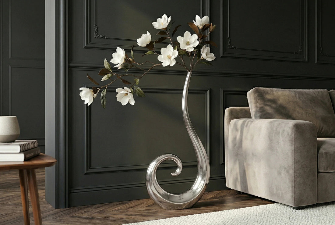 Vase Wave 106cm Metal Silver
