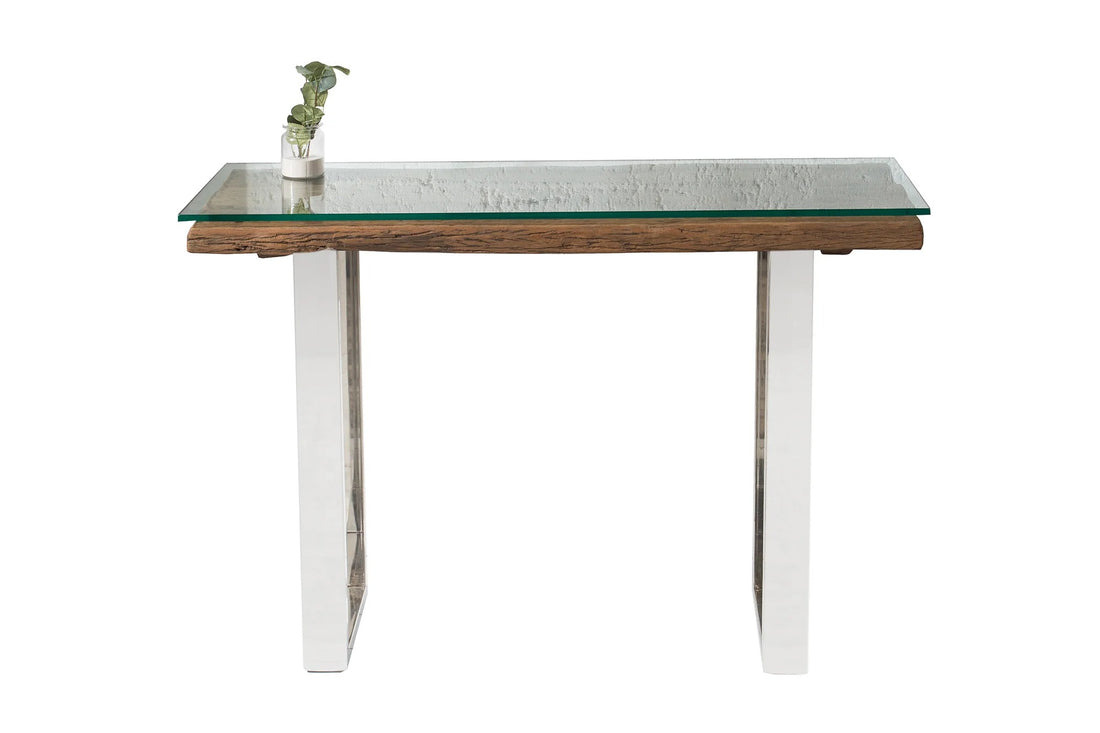 Console Table Barracuda 120cm Recycled Teak Wood Natural With Glass Top