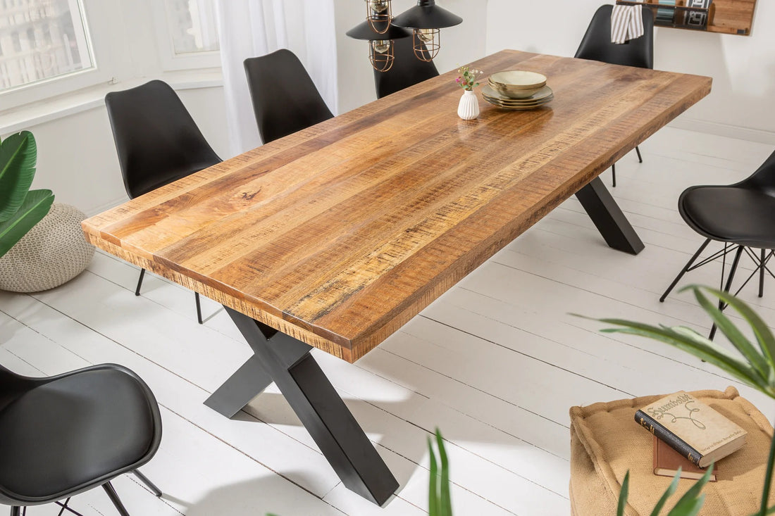 Dining Table Blacksmith 240cm Mango Wood Natural X-Frame