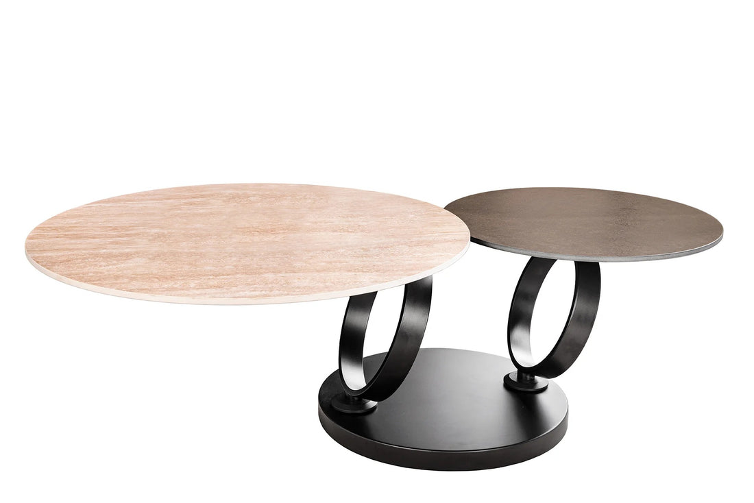 Rotating Coffee Table Axis 80-133cm Ceramic Travertine & Rust