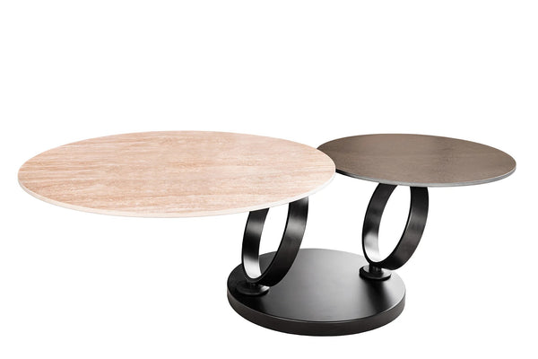 Rotating Coffee Table Axis 80-133cm Ceramic Travertine & Rust