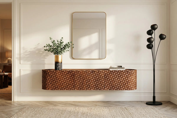 Floating TV Stand Adlon 160cm Mango Wood Brown 3D Effect