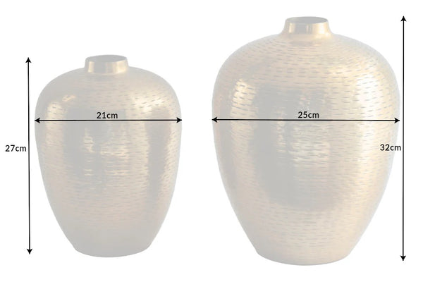 Set Of 2 Vases Oriental 27cm/32cm Hammered Metal Gold