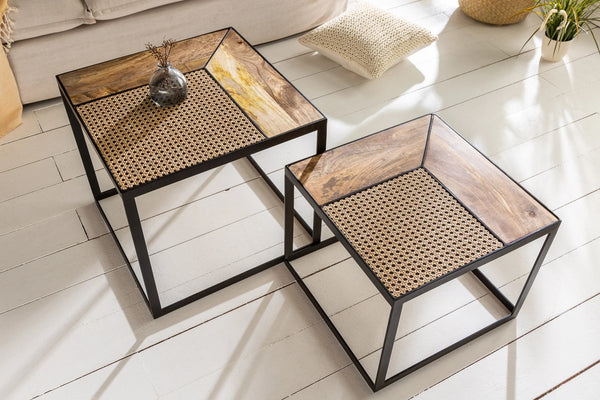 Nesting Coffee Table Vienna Square Set of 2 Mango Wood Natural