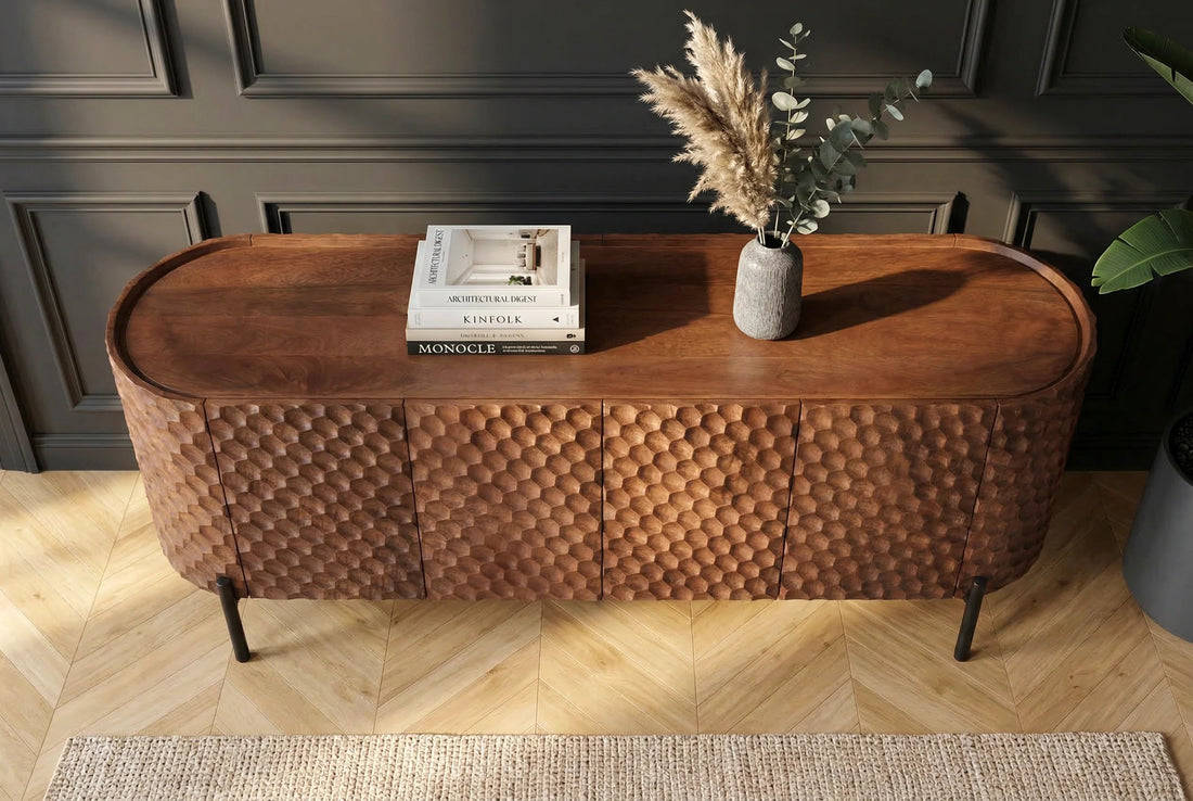TV Stand Adlon 160cm Mango Wood Brown 3D Effect