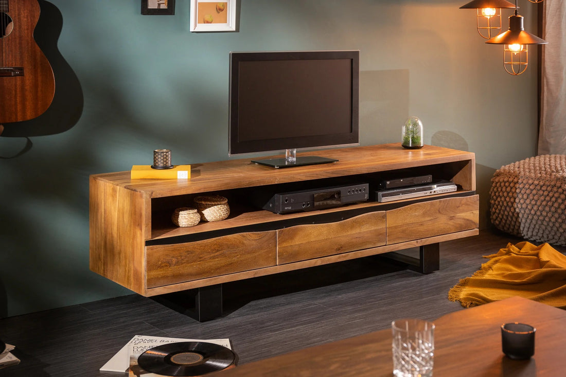 TV Stand Monolith 160cm Acacia Wood Honey Black