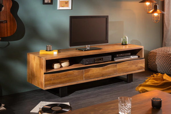 TV Stand Monolith 160cm Acacia Wood Honey Black