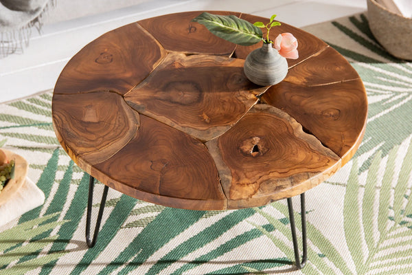 Round Coffee Table Mosaik 70cm Teak Wood Brown