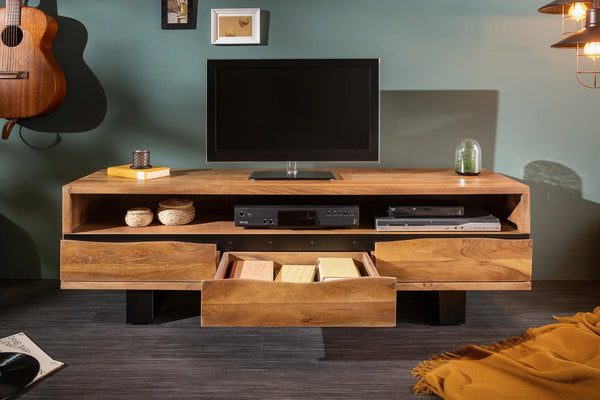 TV Stand Monolith 160cm Acacia Wood Honey Black